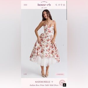 House of CB MADEMOISELLE Italian Rose Print Tulle Midi Dress